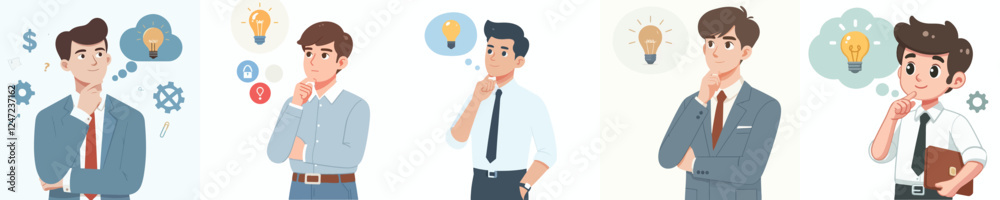 vector set of a businessman thinking about an idea vector set of a businessman thinking about an idea