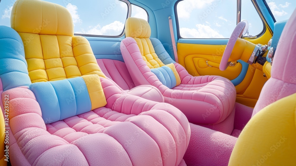 Obraz premium Vibrant and Spacious Car Interior with Cushy Seats Ideal for Family Road Trips
