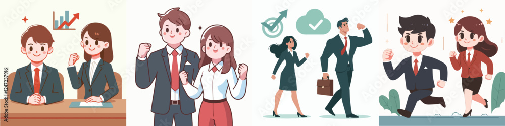 vector set of managers and secretaries working enthusiastically vector set of managers and secretaries working enthusiastically