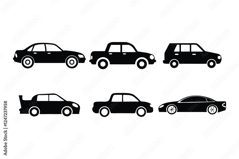 Fototapeta premium Simple Car Silhouette Collection Vector Illustration in Flat Design