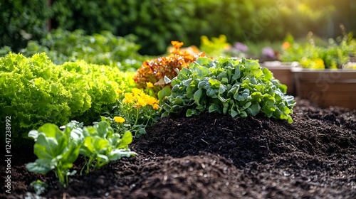 Healthy Organic Compost Nourishing Vibrant Garden Vegetables and Greenery