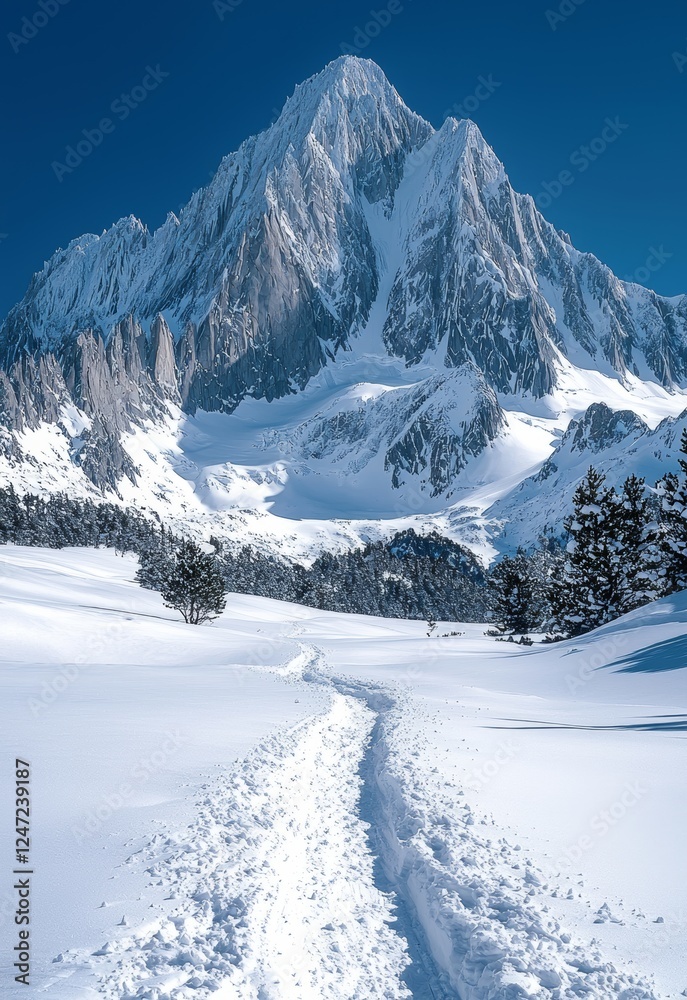 Fototapeta premium Majestic Snow-Covered Peaks Under Clear Blue Sky