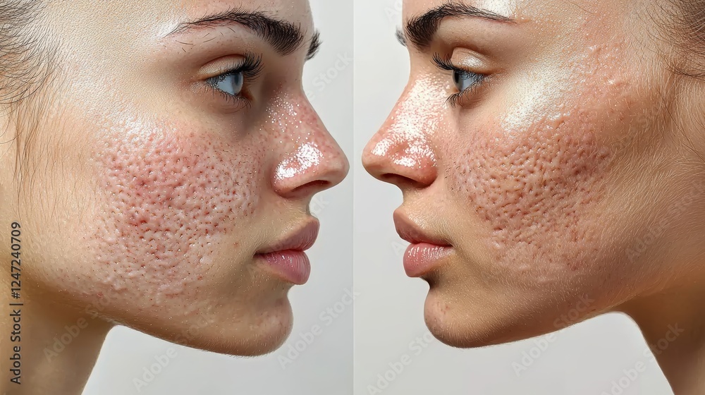 Obraz premium Close-Up of Acne Scars on Skin with Natural Lighting Highlighting Texture