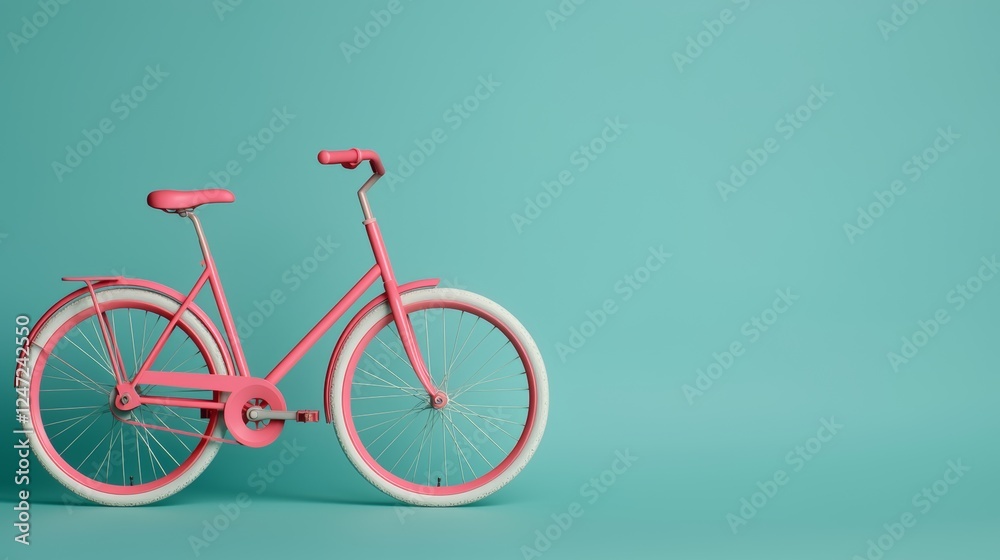 Pastel Pink Bicycle on Aqua Background Ideal for Cycling and Route Signage Pastel Pink Bicycle on Aqua Background Ideal for Cycling and Route Signage