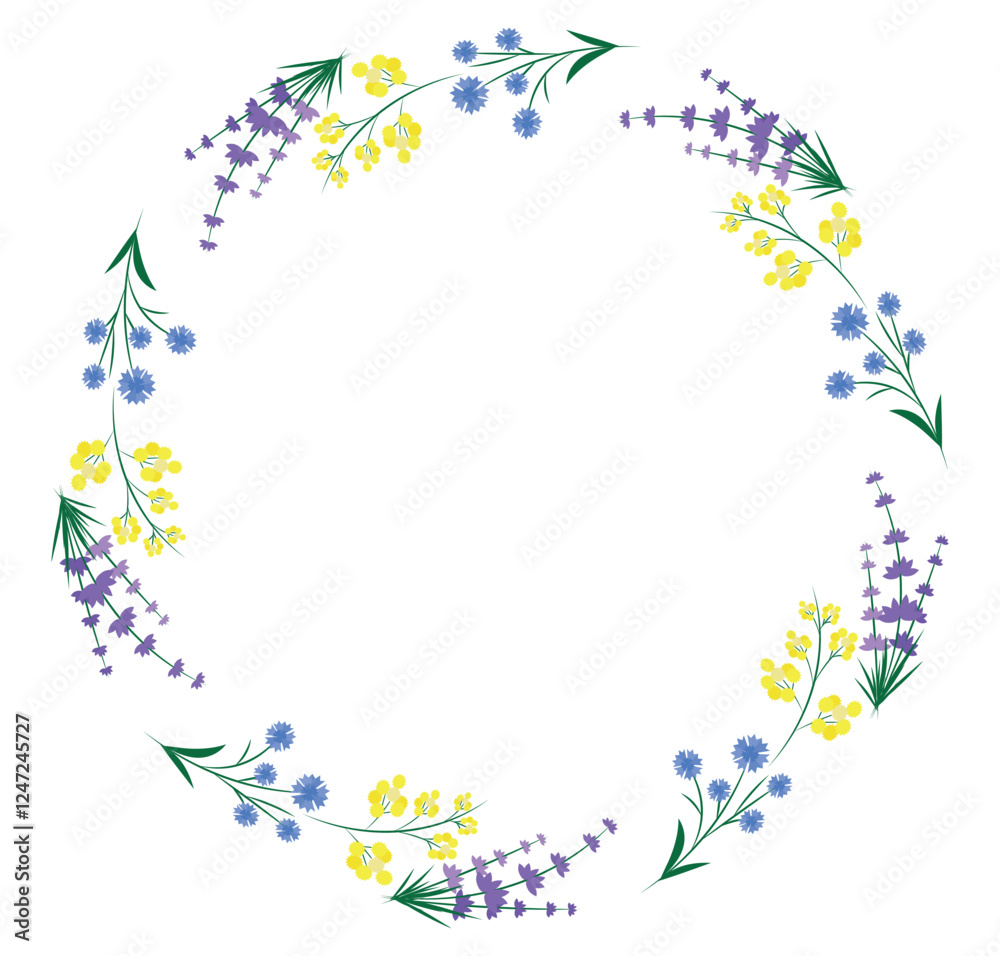 Spring floral frame. Flower design template. Romantic gentle wedding celebration banner. Plant decorative botanical border. Vegetation decor. Elegant summer floral wreath. Vector illustration. Spring floral frame. Flower design template. Romantic gentle wedding celebration banner. Plant decorative botanical border. Vegetation decor. Elegant summer floral wreath. Vector illustration.