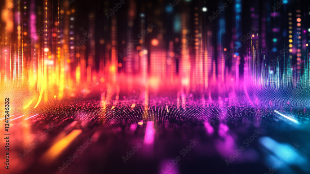 Colorful sound waves visualizing music patterns in a digital art composition Colorful sound waves visualizing music patterns in a digital art composition