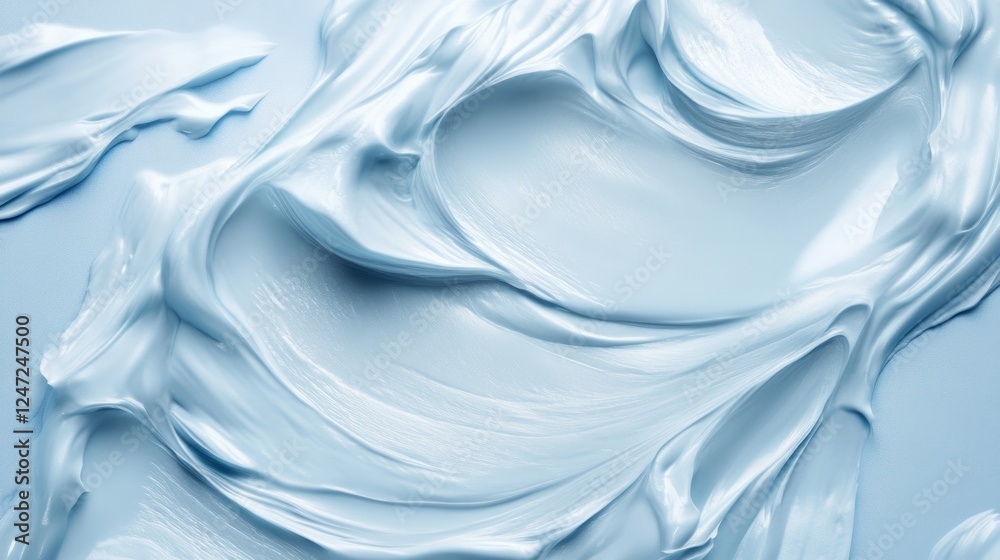 Obraz premium cream texture forming abstract patterns on a pale blue matte surface generative ai