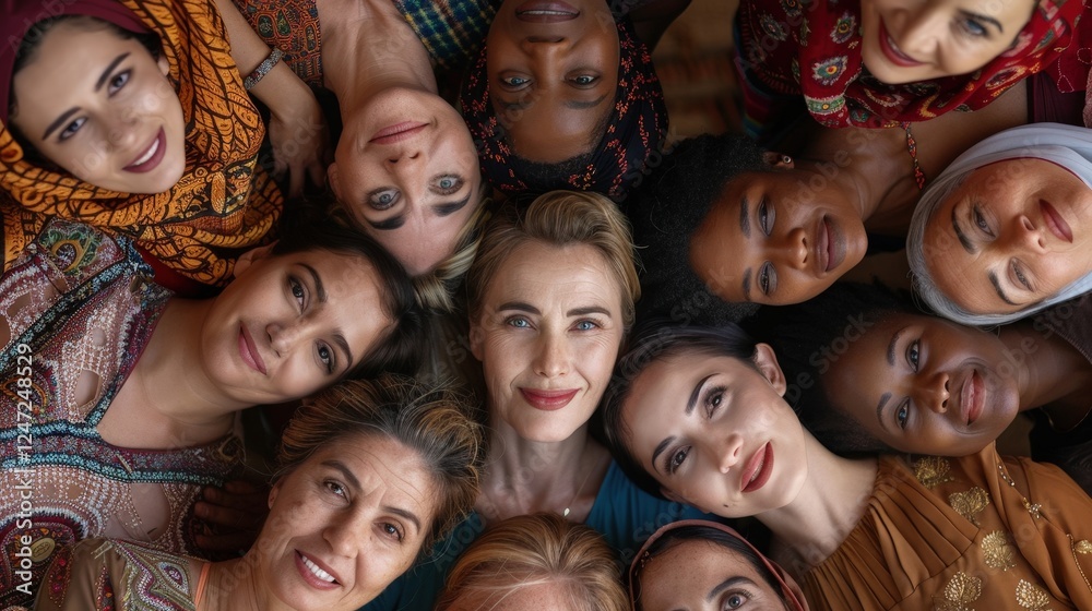 Women of Diverse Backgrounds Unite in a Joyful Circle, Celebrating Solidarity and Friendship in a Warm Setting Women of Diverse Backgrounds Unite in a Joyful Circle, Celebrating Solidarity and Friendship in a Warm Setting
