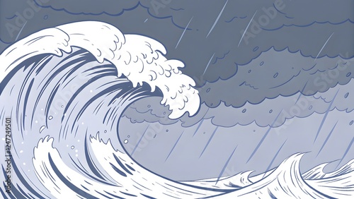Close up view of turbulent big wave a stormy se