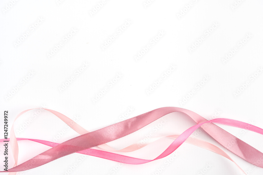 Naklejka premium pink ribbon isolated cut out white valentine romantic background empty space