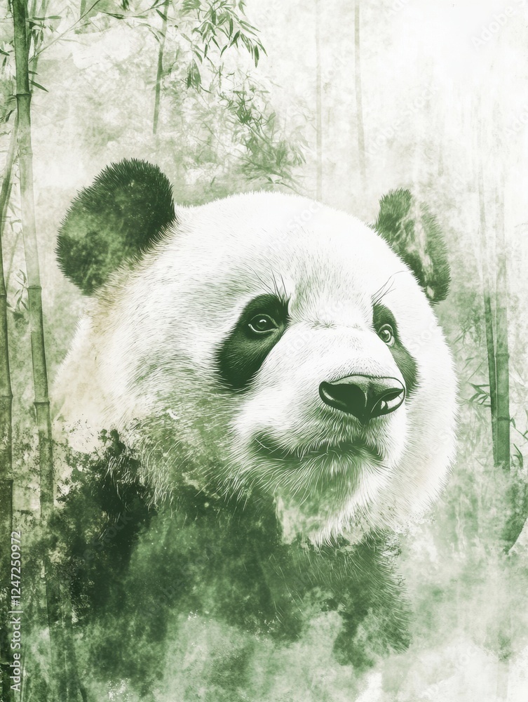 Watercolor illustration of a panda in a serene bamboo forest with soft green tones and a tranquil atmosphere. Generative AI Watercolor illustration of a panda in a serene bamboo forest with soft green tones and a tranquil atmosphere. Generative AI
