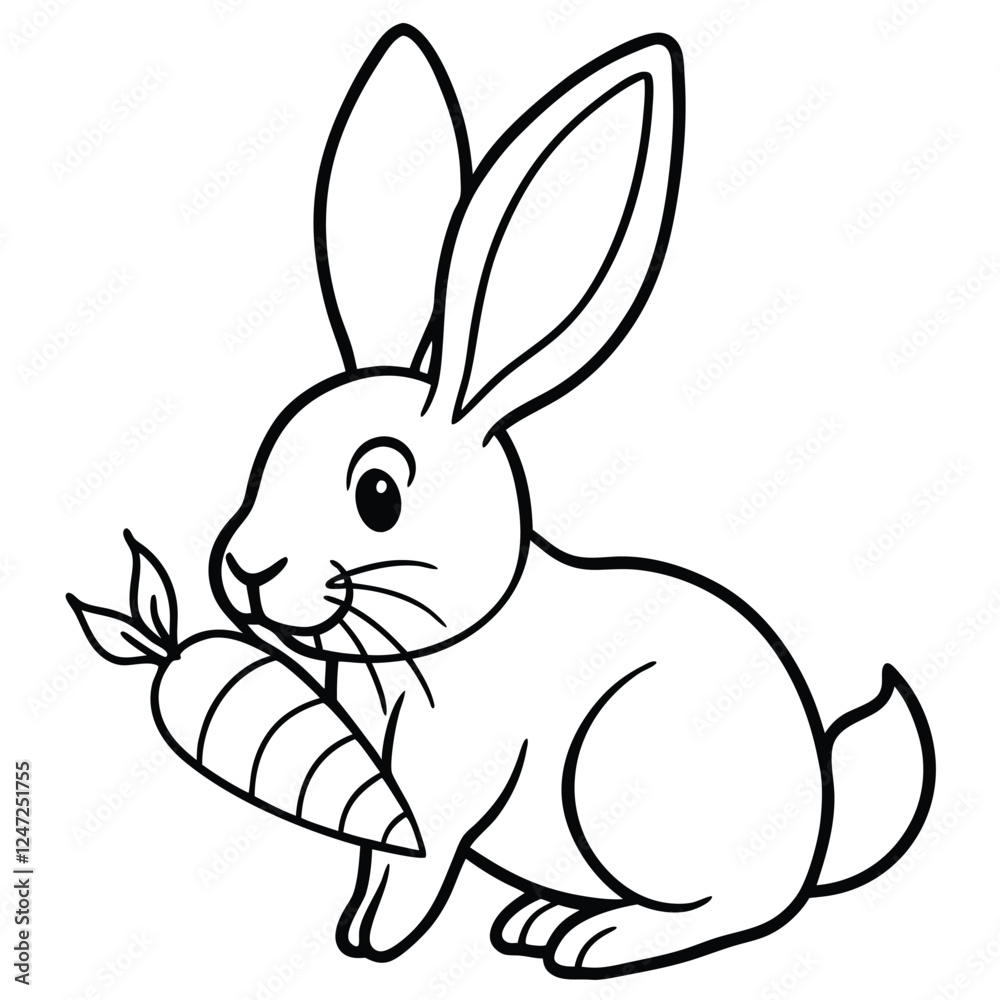 Cute black and white rabbit coloring page with carrot. Cute black and white rabbit coloring page with carrot.