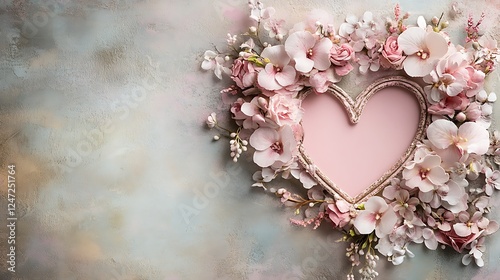 Pink Flowers Frame Heart Shaped Lovely Pastel Design