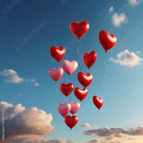 heart shaped balloons in the sky for valentine's day