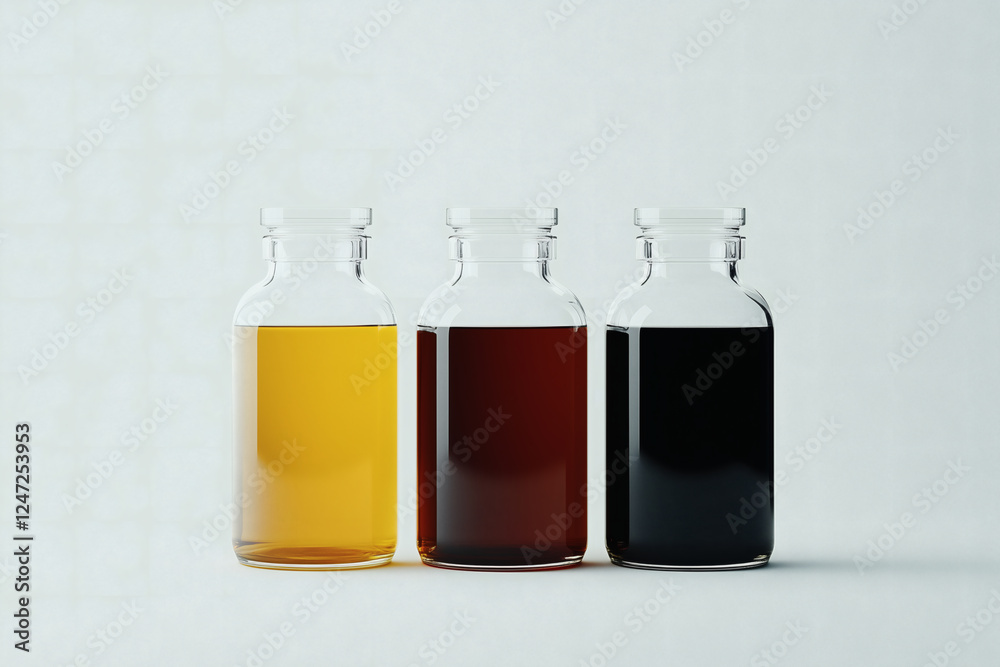 Obraz premium Three bottles with liquids of different colors