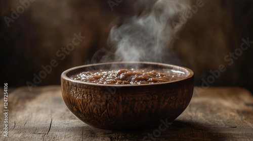 Traditional Samanu in a Wooden Bowl with Rising Steam photo