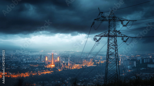 City skyline with backup generators glowing during power outage