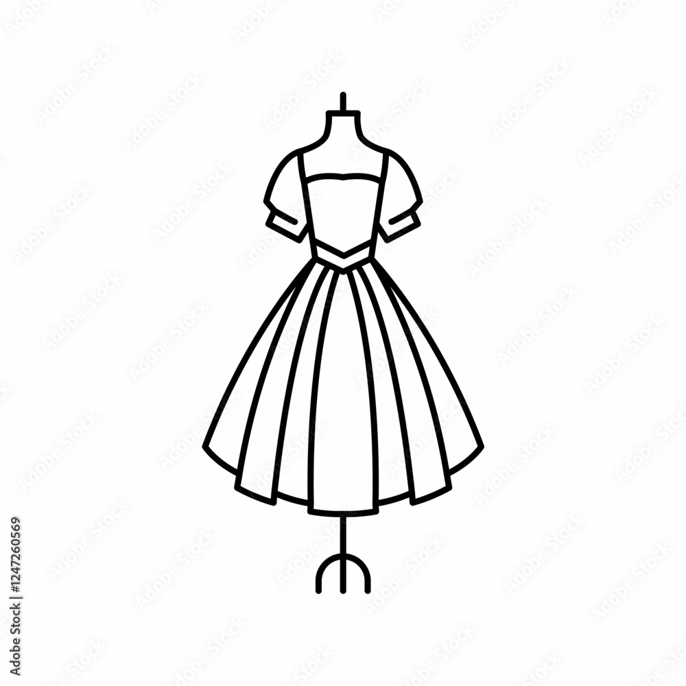 Fototapeta premium Vintage Classic Classy Couture Boutique Feminine Dress Mannequin Line Art. Vector Illustration