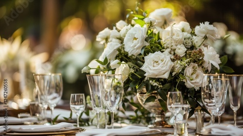 Elegant Wedding Reception with Floral Centerpieces in Luxurious Atmosphere for a Glamorous Event