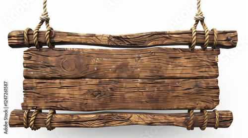 rustic wooden signboard hanging rope transparent background isolated design