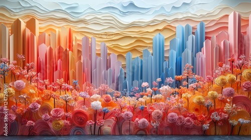 Vibrant Paper Art Installation Embracing Nature and Abstract Elements in Colorful Display