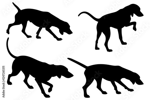 Dog Scent Tracking SVG Clipart Set – Bloodhound, GSP, and Dachshund Sniffing Silhouettes – Vector Art for Logos, Prints & Digital Designs on white background.