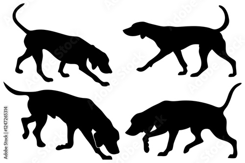 Dog Scent Tracking SVG Clipart Set – Bloodhound, GSP, and Dachshund Sniffing Silhouettes – Vector Art for Logos, Prints & Digital Designs on white background.