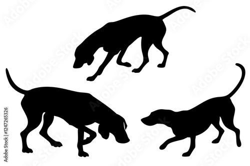 Dog Scent Tracking SVG Clipart Set – Bloodhound, GSP, and Dachshund Sniffing Silhouettes – Vector Art for Logos, Prints & Digital Designs on white background.