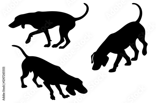 Dog Scent Tracking SVG Clipart Set – Bloodhound, GSP, and Dachshund Sniffing Silhouettes – Vector Art for Logos, Prints & Digital Designs on white background.