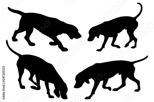 Dog Scent Tracking SVG Clipart Set – Bloodhound, GSP, and Dachshund Sniffing Silhouettes – Vector Art for Logos, Prints & Digital Designs on white background.