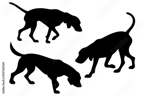 Dog Scent Tracking SVG Clipart Set – Bloodhound, GSP, and Dachshund Sniffing Silhouettes – Vector Art for Logos, Prints & Digital Designs on white background.