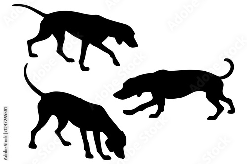 Dog Scent Tracking SVG Clipart Set – Bloodhound, GSP, and Dachshund Sniffing Silhouettes – Vector Art for Logos, Prints & Digital Designs on white background.