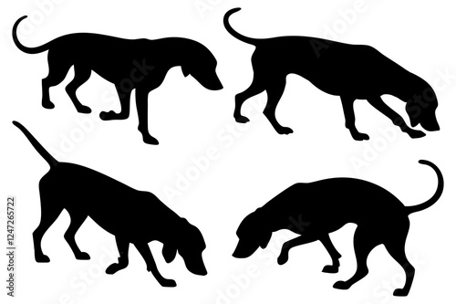Dog Scent Tracking SVG Clipart Set – Bloodhound, GSP, and Dachshund Sniffing Silhouettes – Vector Art for Logos, Prints & Digital Designs on white background.