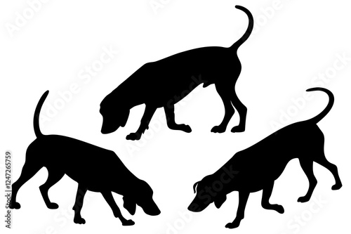 Dog Scent Tracking SVG Clipart Set – Bloodhound, GSP, and Dachshund Sniffing Silhouettes – Vector Art for Logos, Prints & Digital Designs on white background.