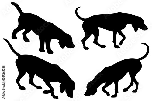 Dog Scent Tracking SVG Clipart Set – Bloodhound, GSP, and Dachshund Sniffing Silhouettes – Vector Art for Logos, Prints & Digital Designs on white background.