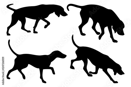 Dog Scent Tracking SVG Clipart Set – Bloodhound, GSP, and Dachshund Sniffing Silhouettes – Vector Art for Logos, Prints & Digital Designs on white background.