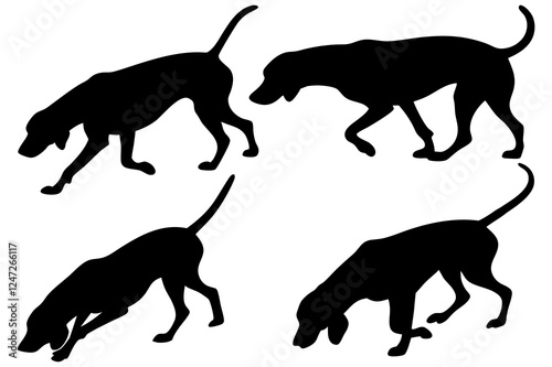 Dog Scent Tracking SVG Clipart Set – Bloodhound, GSP, and Dachshund Sniffing Silhouettes – Vector Art for Logos, Prints & Digital Designs on white background.