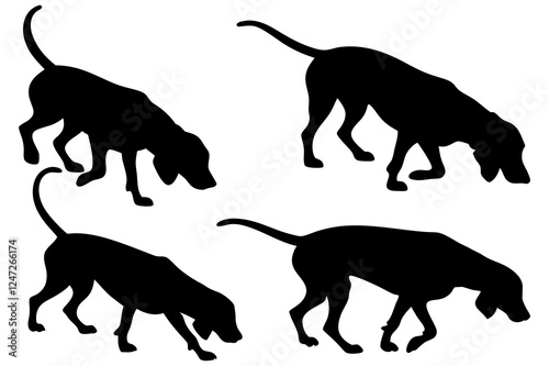 Dog Scent Tracking SVG Clipart Set – Bloodhound, GSP, and Dachshund Sniffing Silhouettes – Vector Art for Logos, Prints & Digital Designs on white background.