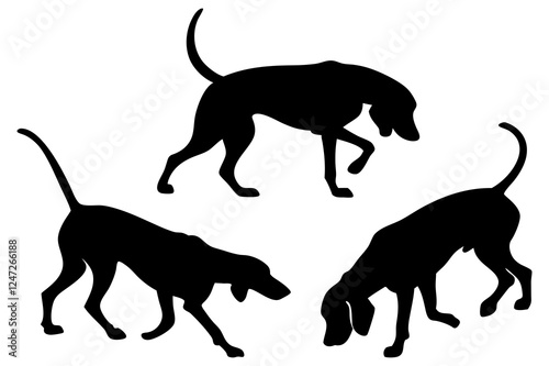 Dog Scent Tracking SVG Clipart Set – Bloodhound, GSP, and Dachshund Sniffing Silhouettes – Vector Art for Logos, Prints & Digital Designs on white background.