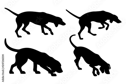 Dog Scent Tracking SVG Clipart Set – Bloodhound, GSP, and Dachshund Sniffing Silhouettes – Vector Art for Logos, Prints & Digital Designs on white background.