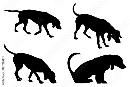 Dog Scent Tracking SVG Clipart Set – Bloodhound, GSP, and Dachshund Sniffing Silhouettes – Vector Art for Logos, Prints & Digital Designs on white background.