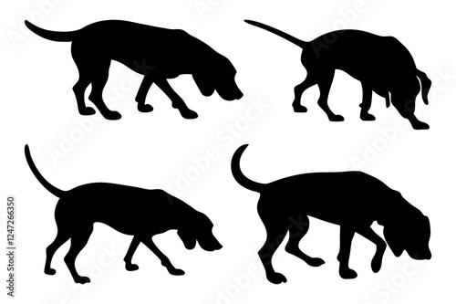 Dog Scent Tracking SVG Clipart Set – Bloodhound, GSP, and Dachshund Sniffing Silhouettes – Vector Art for Logos, Prints & Digital Designs on white background.