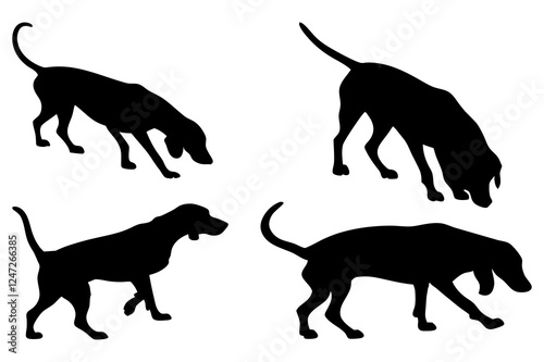 Dog Scent Tracking SVG Clipart Set – Bloodhound, GSP, and Dachshund Sniffing Silhouettes – Vector Art for Logos, Prints & Digital Designs on white background.