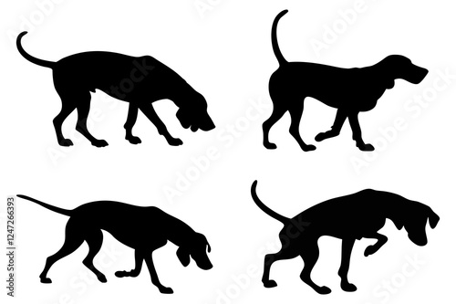 Dog Scent Tracking SVG Clipart Set – Bloodhound, GSP, and Dachshund Sniffing Silhouettes – Vector Art for Logos, Prints & Digital Designs on white background.