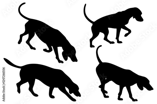 Dog Scent Tracking SVG Clipart Set – Bloodhound, GSP, and Dachshund Sniffing Silhouettes – Vector Art for Logos, Prints & Digital Designs on white background.