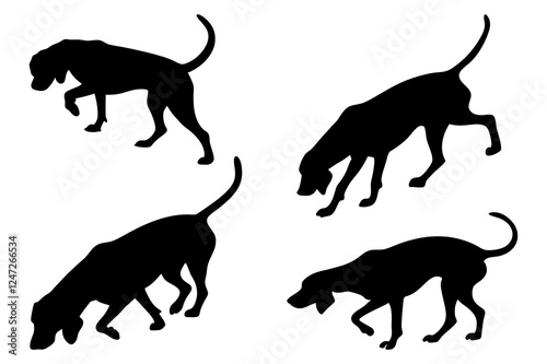 Dog Scent Tracking SVG Clipart Set – Bloodhound, GSP, and Dachshund Sniffing Silhouettes – Vector Art for Logos, Prints & Digital Designs on white background.