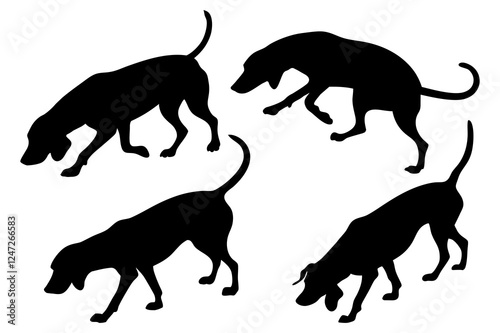 Dog Scent Tracking SVG Clipart Set – Bloodhound, GSP, and Dachshund Sniffing Silhouettes – Vector Art for Logos, Prints & Digital Designs on white background.