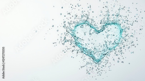 A heart shape created from splashes of water, symbolizing love and emotion with a light, airy background.