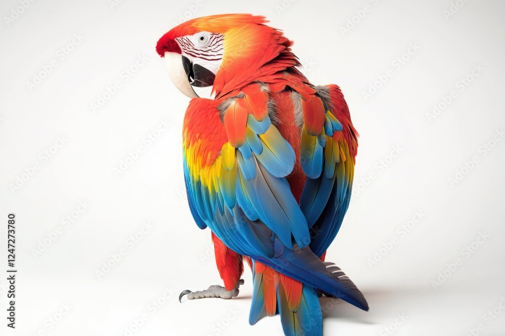 Obraz premium A macaw parrot with vivid feathers and a striking beak.