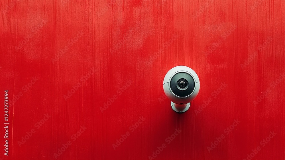 A sleek surveillance camera mounted on a bold red wall, capturing the essence of contemporary security technology. Perfect for highlighting modern safety solutions A sleek surveillance camera mounted on a bold red wall, capturing the essence of contemporary security technology. Perfect for highlighting modern safety solutions
